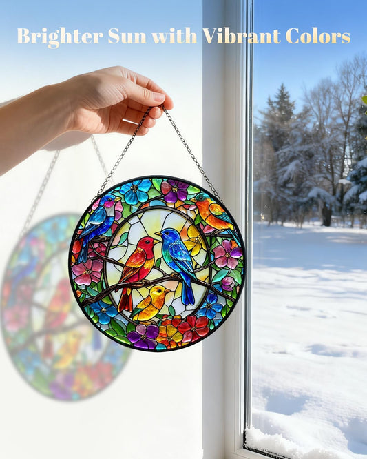 Stained Glass Window Hanging, Birds Sun Catchers Glass Panel, Suncatch