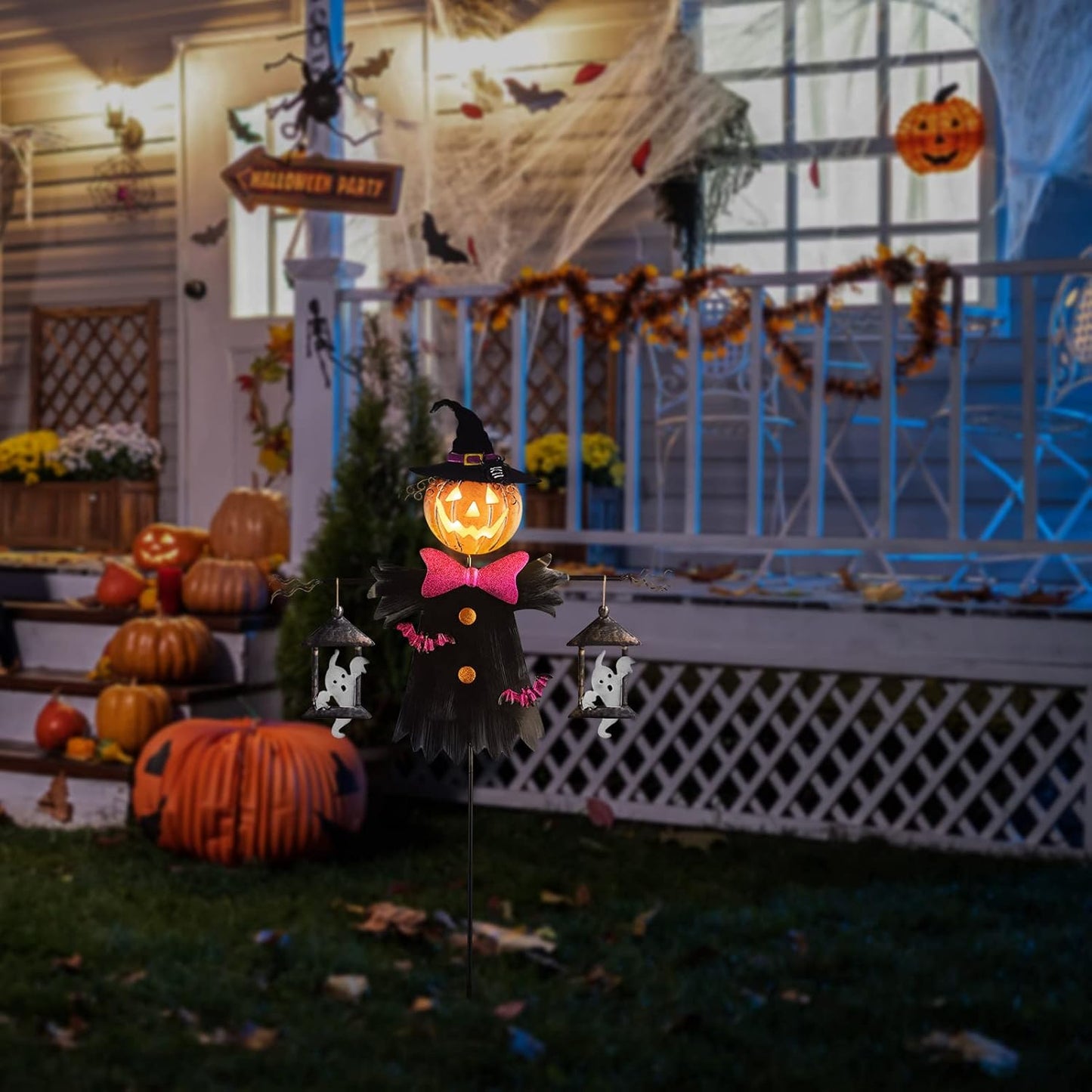 LIGHTSHINE Metal Scarecrow Shape Jack O' Lantern, Iron Solar Halloween Yard Decorations Outdoor, Solar Pathway Stake Halloween Lights Decor for Garden, Farmhouse, Patio, Yards (Scarecrow)