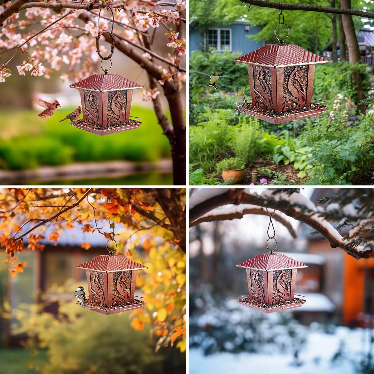 Birdream Metal Bird Feeders, Unique Vintage Design Bird Feeder for Outside Squirrel Proof, Attracting Wild Birds Cardinal Bluebird (Red Gold)