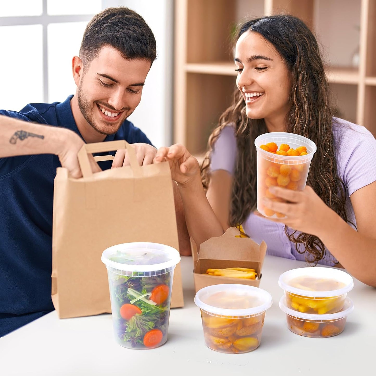 AOZITA 24 Sets Plastic Deli Food Containers With Lids, 8 oz 16oz 32oz