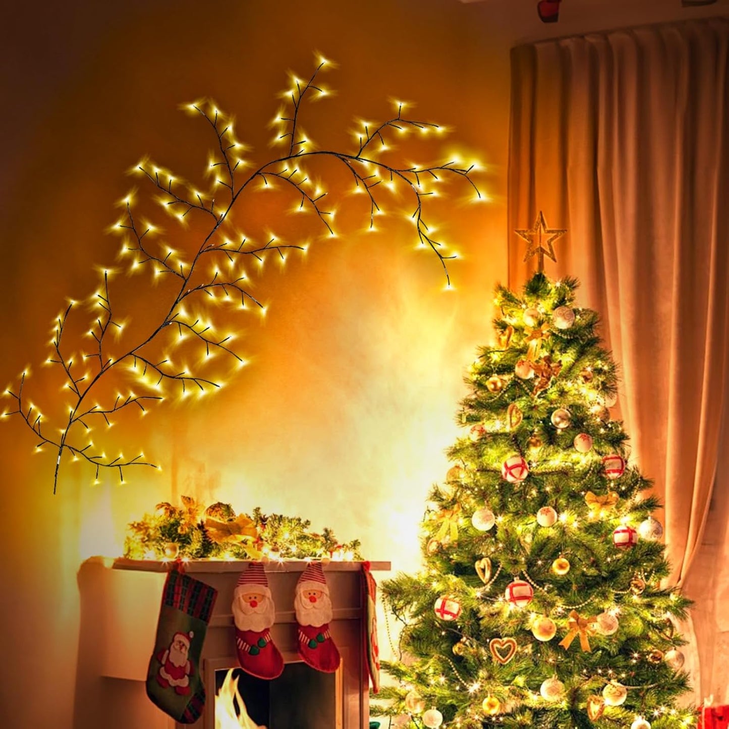 Enchanted Willow Vine Lights with Remote, Christmas Branch Lights with 144 LED for Indoor Outdoor, Artificial Plants Tree Swags Decorations for Walls Bedroom Home Decor (1pc)