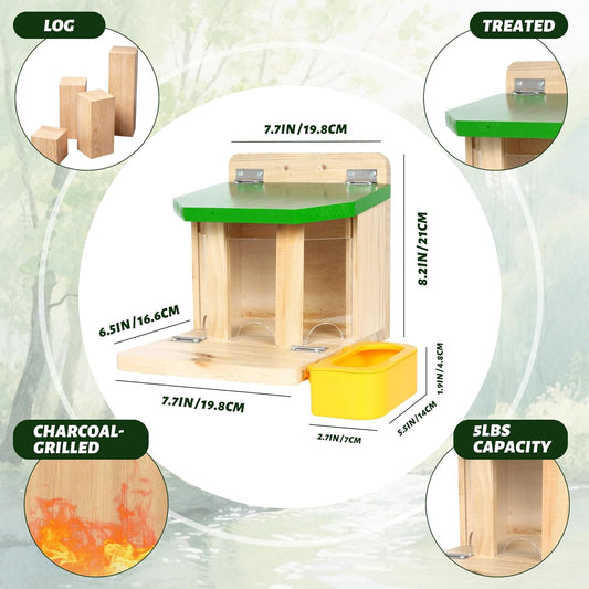 MIXXIDEA Wooden Squirrel Feeders for Outside with Water Bowl, Large Ca