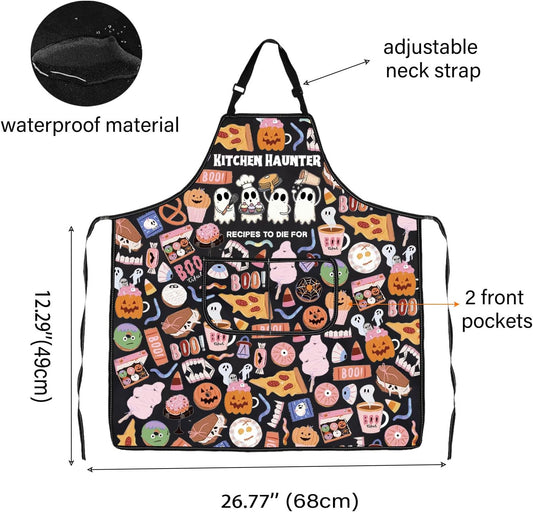 WCGXKO Kitchen Haunter Recipes to Die for Kitchen Apron Cute Ghost Gift for Fall & Halloween Lover