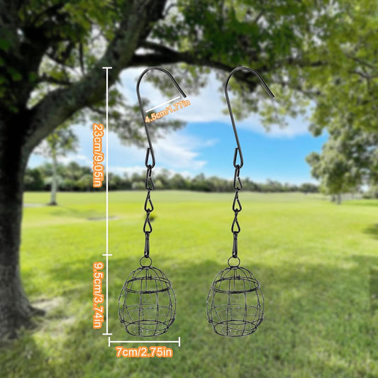 2 Pcs Ball Bird Feeder, Metal Fat Ball Bird Holder, Hanging Wild Bird Feeder Stations with Hooks for Outside Garden Wildlife