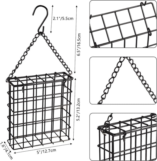2Pcs Outdoor Suet Cage Bird Feeder, Wild Bird Feeder, Single Suet Cake Capacity, Fruit and Suet Feeder Style for Outside Hanging(Black)