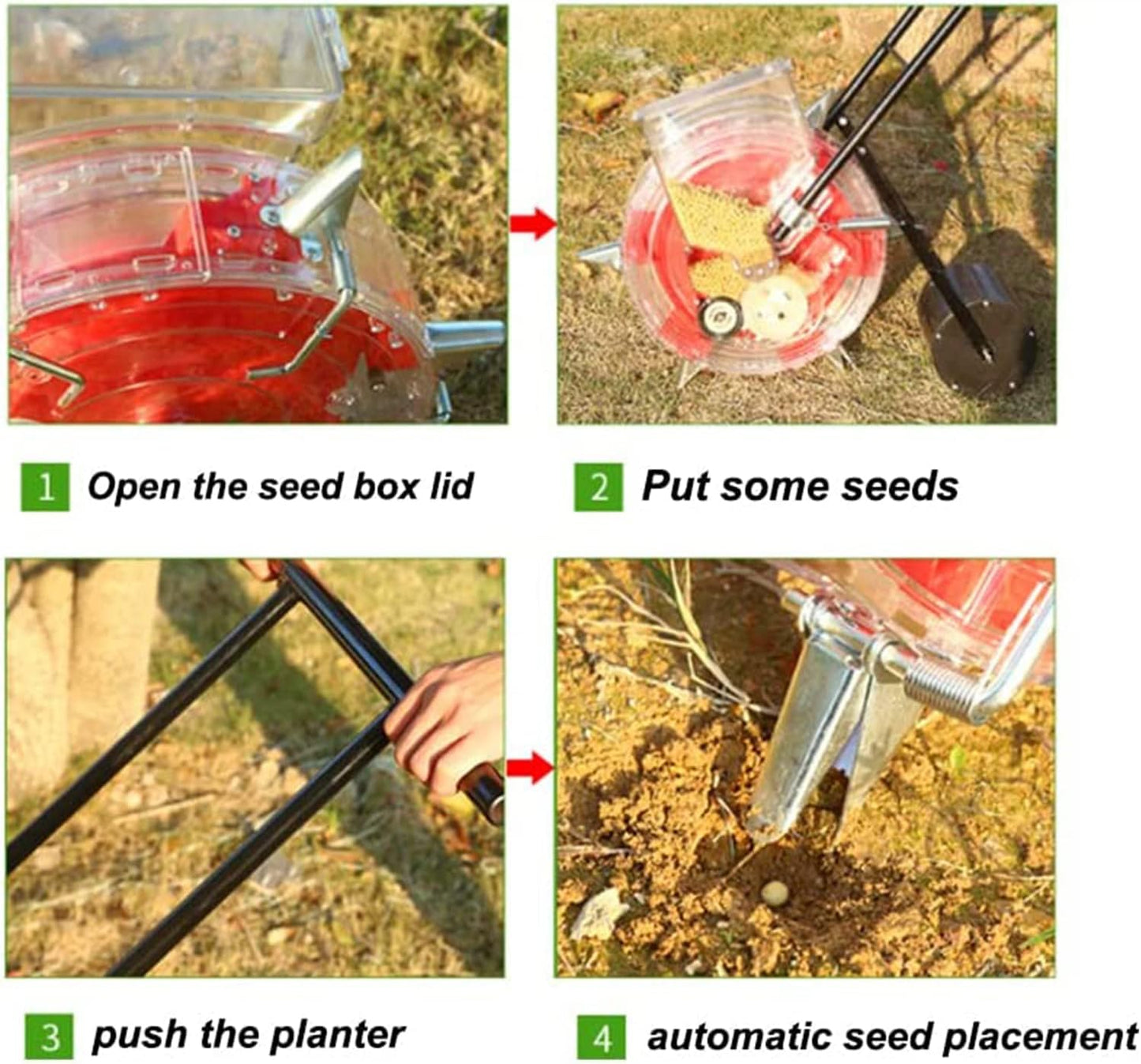 Corn Seeder Planter for Garden, Hand Push Seed Sower & Fertilizer Applicator, Adjustable Planting Depth 3.5-7.8 cm, Perfect for Lawn & Garden Use, 7 Seed Mouths