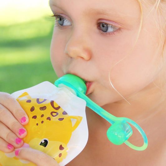 ChooMee SoftSip Food Pouch Top | Baby Led Weaning | No Spill Flow Control Valve, Protects Childs Mouth, 100% Silicone, BPA Free | Swirl Colors, 4 CT