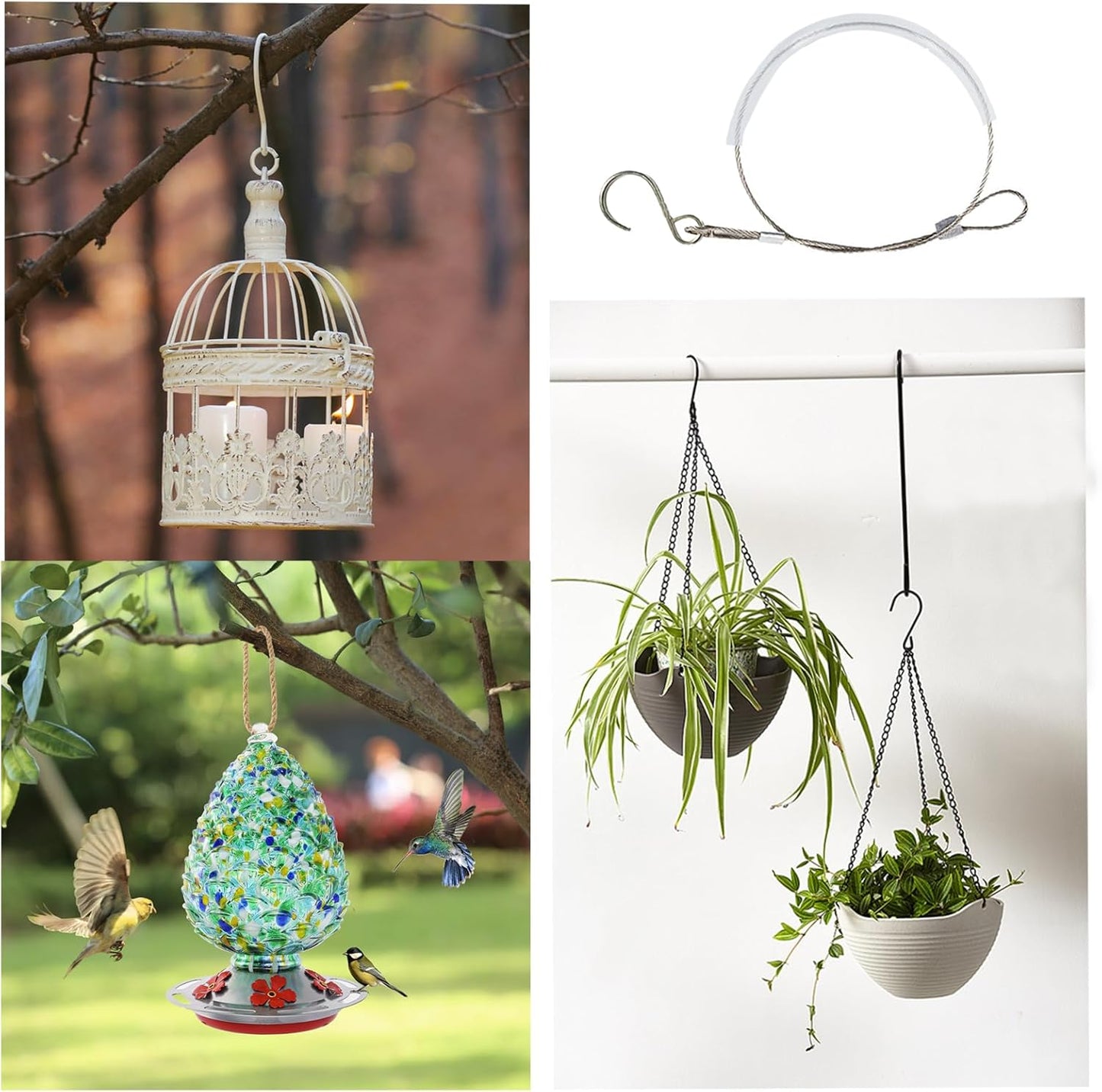 4 Pcs 19.29 Inch Bird Feeder Hanger for Tree with S-Hook Hanging Cable