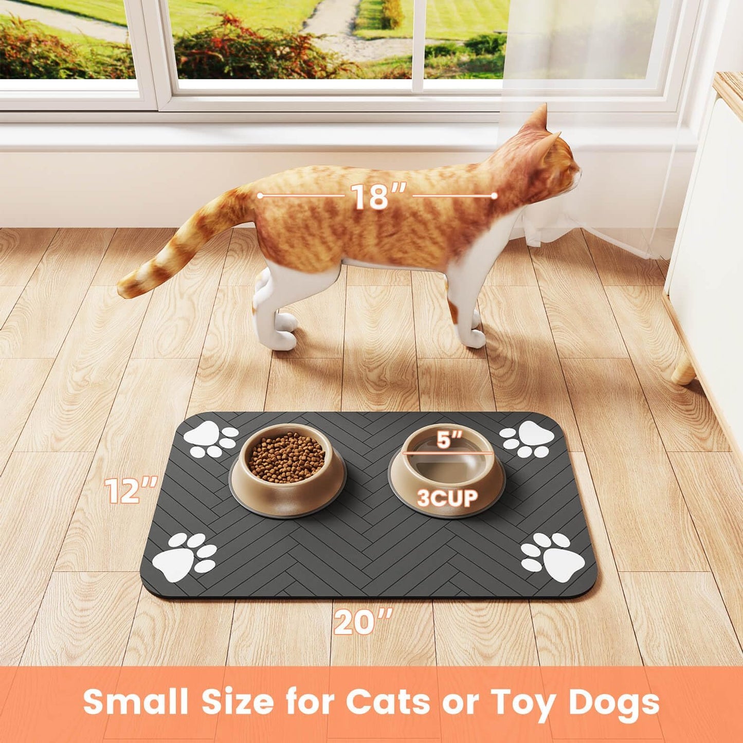 Pet Feeding Mat-Absorbent Pet Placemat for Food and Water Bowl, with W