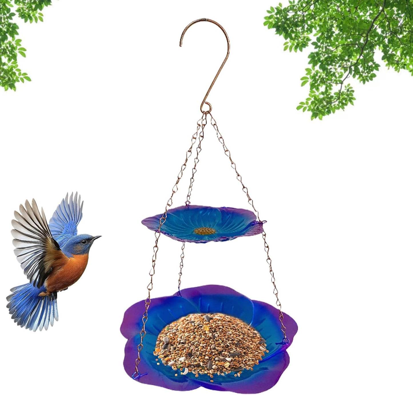 Weatherproof Bird Feeders, Flower Shaped Metal Tray, Double Layer Bird Feeder with Outdoor Feature, Durable Metal Feeding Tray, Birds Feeder with Charming Design, Birds Pets for Garden Home