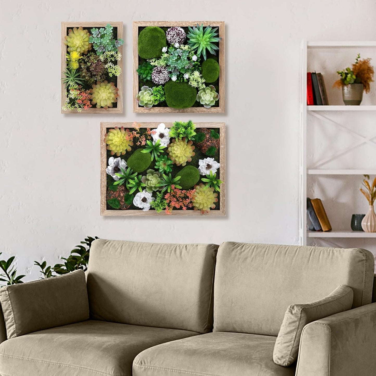3D Artificial Succulent Floral Framed Faux Succulents Desk Plants for Table and Hanging Wall Decor for Room Decoration Background Living Outdoor(8x12 inch)