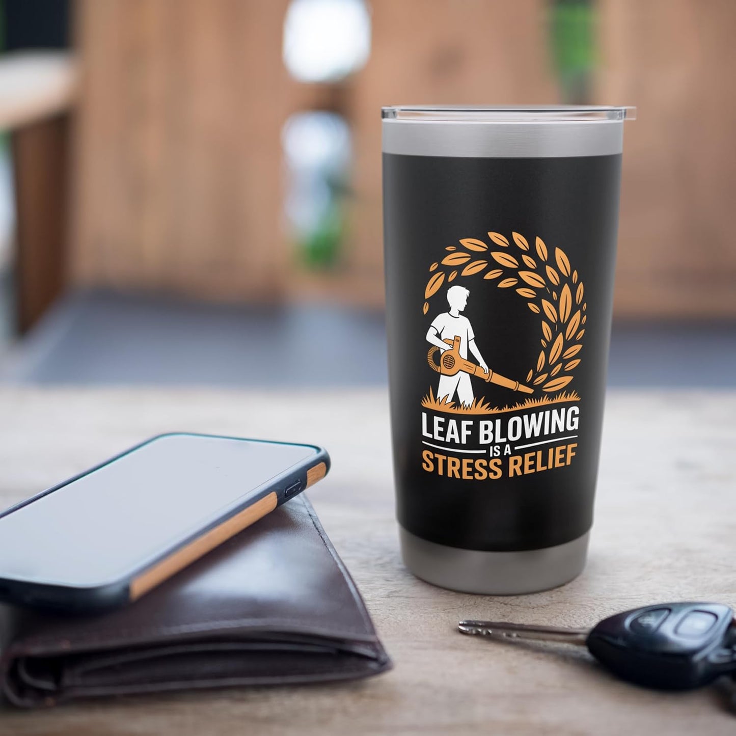 Leaf Blowing Is A Stress Relief Funny Lawn Care Humor Stainless Steel Insulated Tumbler