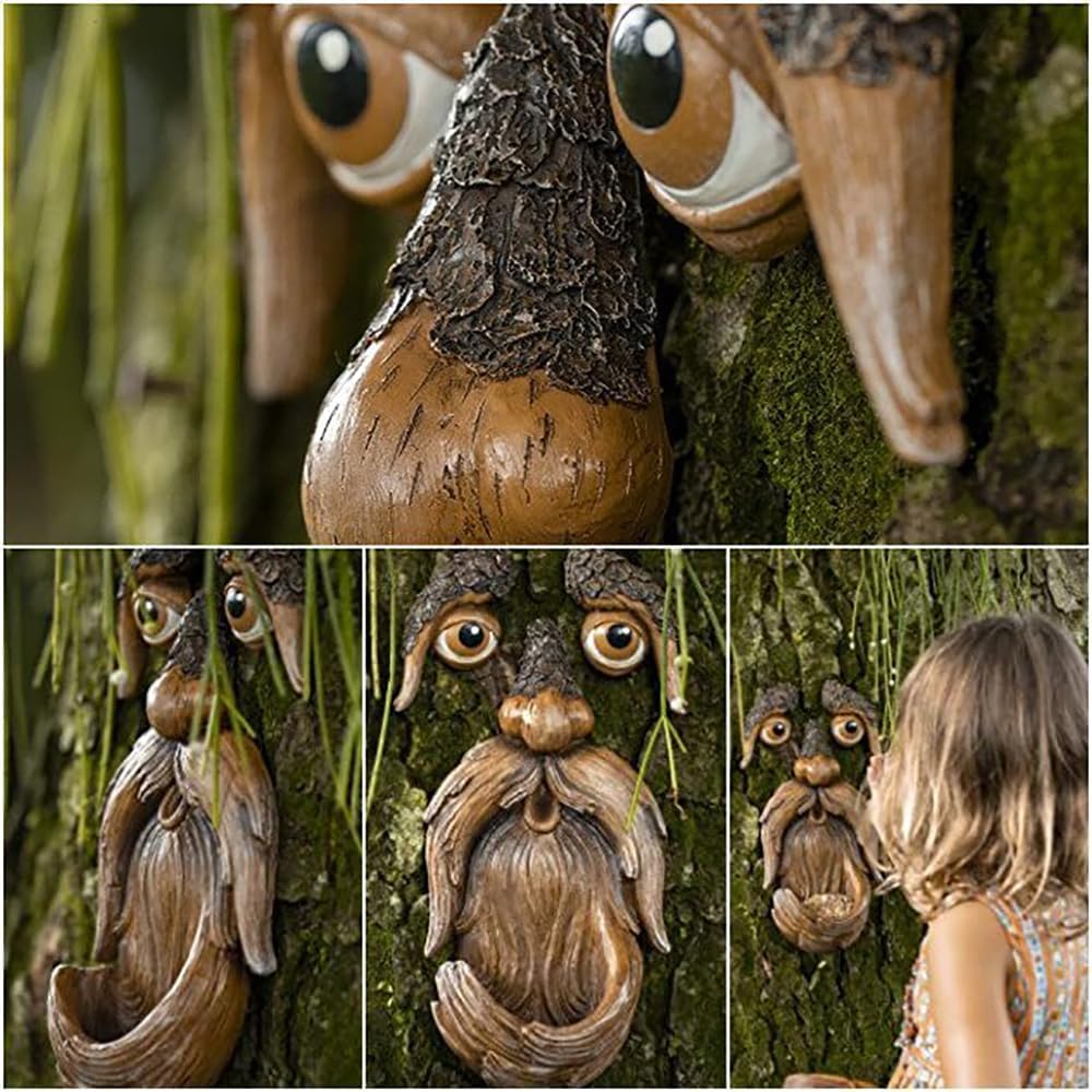 GOLDY&WENDY Tree Face Bird Feeder Resin Yard Art Garden Tree Faces Ornament Decoration Outdoor