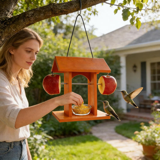 Bird Feeder House, Mounted Wooden Food Station with Roof, Wild Bird Fe