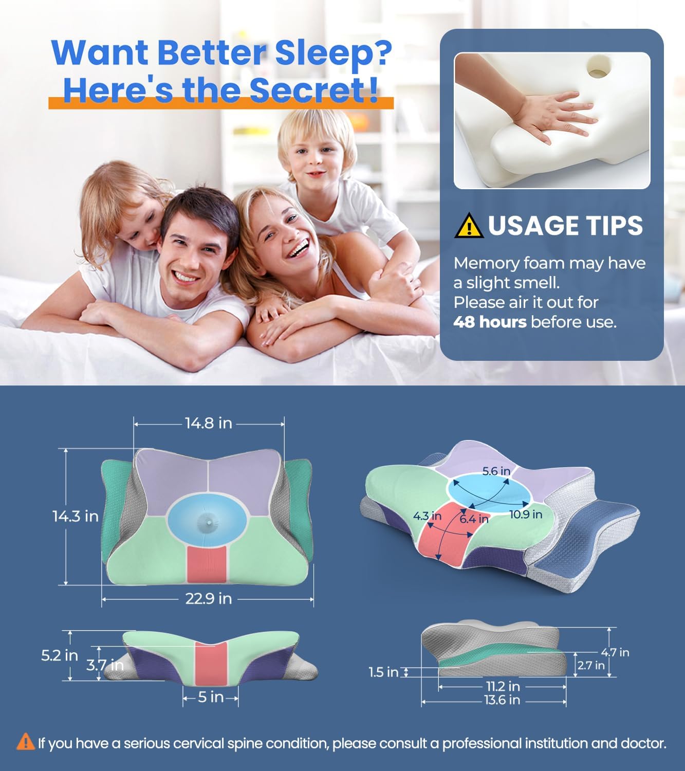 Ultra Pain Relief Cooling Pillow for Neck Support, Adjustable Cervical