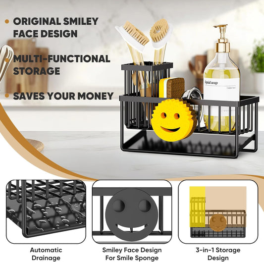 Sponge Holder for Kitchen Sink,Smiley Face Sink Caddy with Removable B