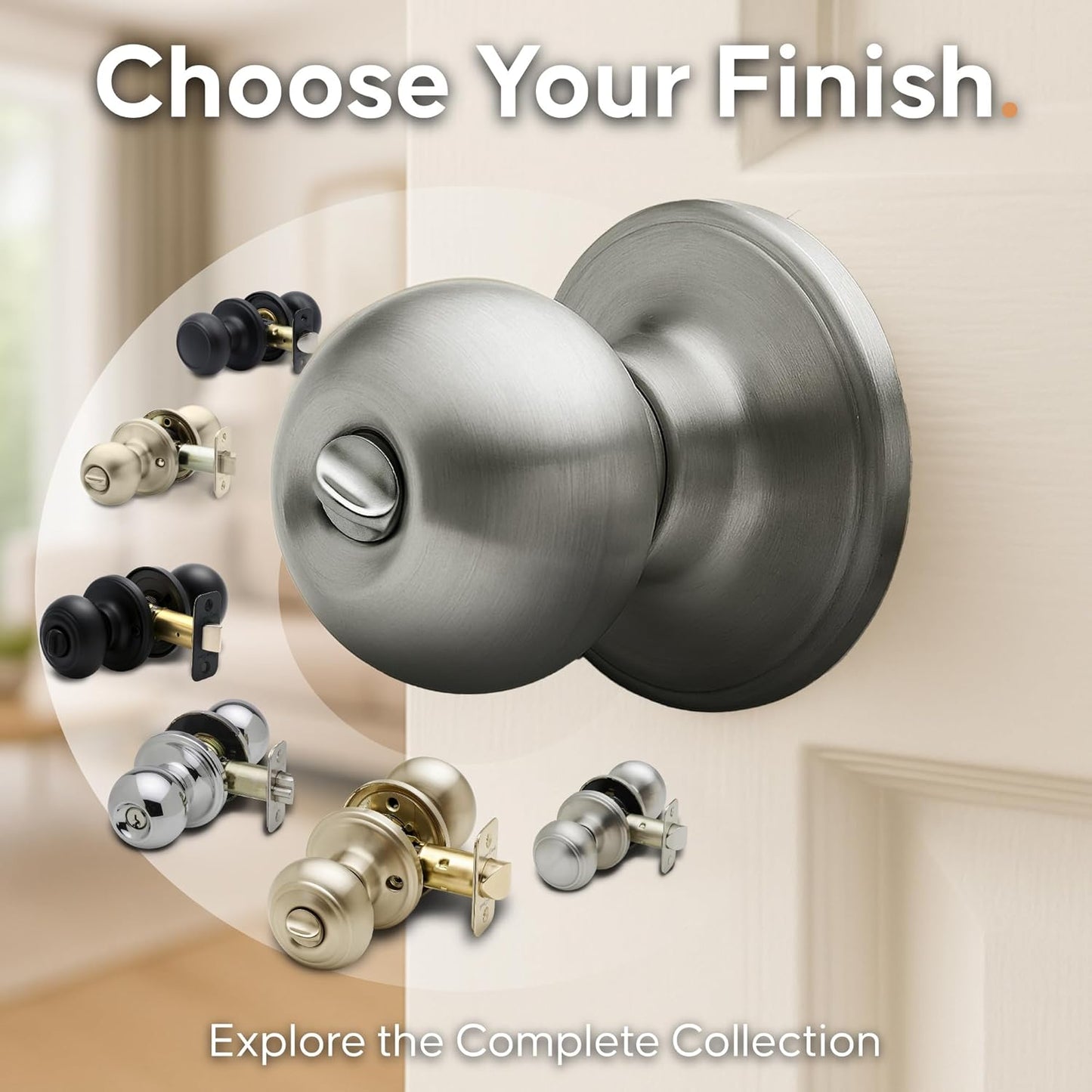 Copper Creek Privacy Interior Door Knob – ANSI Grade-3 Certified, Modern Heavy Duty Handle, Easy Install and Reversible for Bedroom, Bathroom & Closets – Satin Stainless (1 Pack)