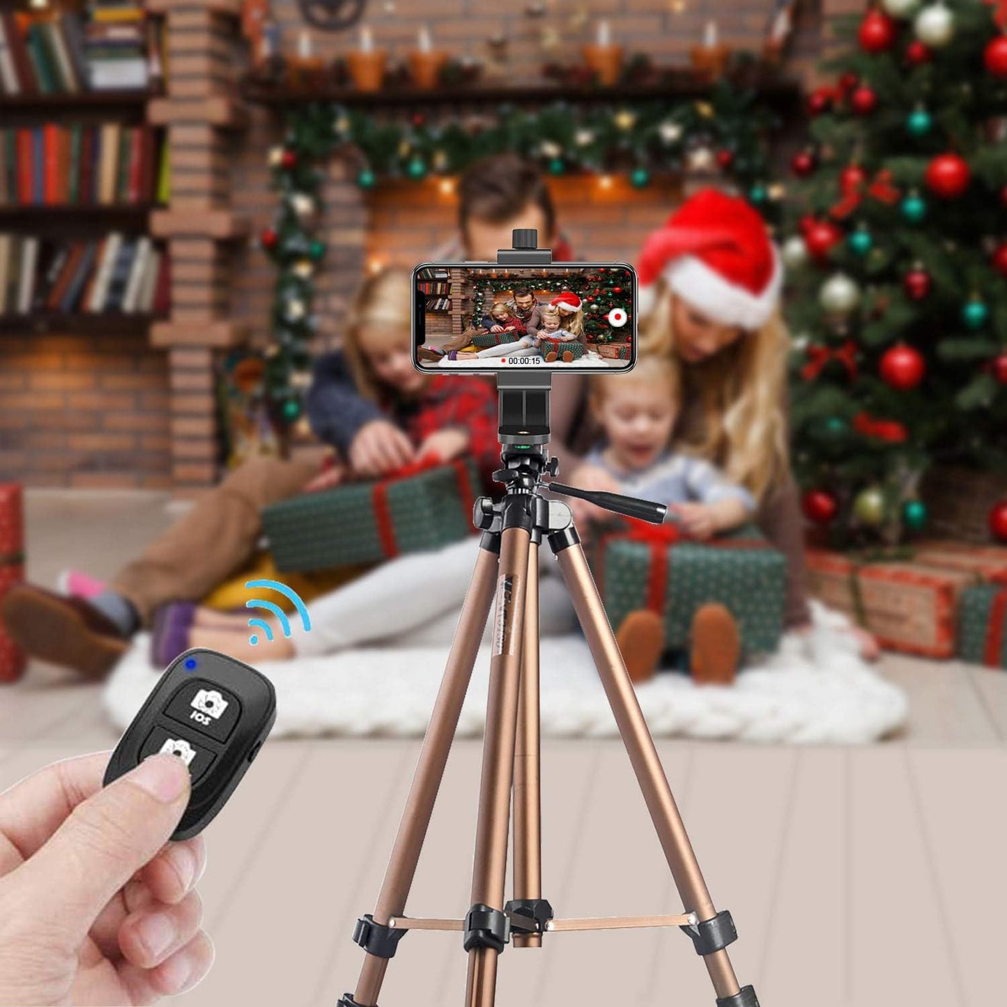Peastrex Universal Phone Tripod Mount Adapter with Wireless Camera Remote, Cellphone Holder Vertical and Horizontal Tripod Mount Rotatable Bracket Clamp for iPhone, Android Cell Phone, Selfie Stick