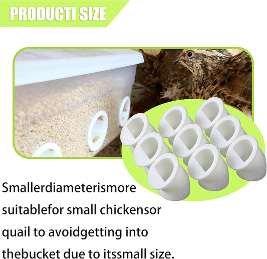 Quail Chick Port Feeder for DIY Buckets & Containers, Feed Saver Ports for Coturnix Quail (2in · 9-Pack)