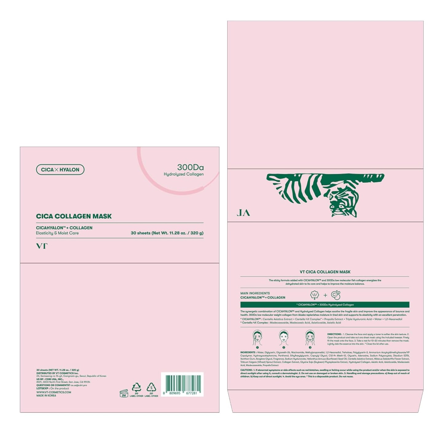 VT COSMETICS CICA Pink Daily Mask 30 Sheets, 300Da Low Molecular Colla