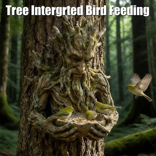 Tree Intergrted Bird Feeding, Outdoor Millennial Ancient Tree Bird Feeder, Tree-face Shaped Outdoor Bird Feeder with a Hidden Keyhole Hook, a Unique Garden and Patio Decoration, Ideal for Bird Lovers