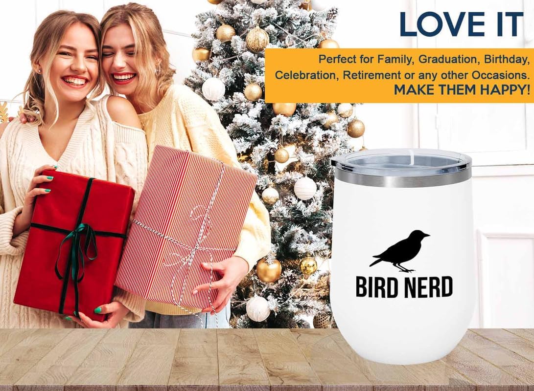 Birding White Edition Wine Tumbler 12oz - Bird nerd - Bird Feeder Backyard Birdwatcher Gifts Birding Bird Lover