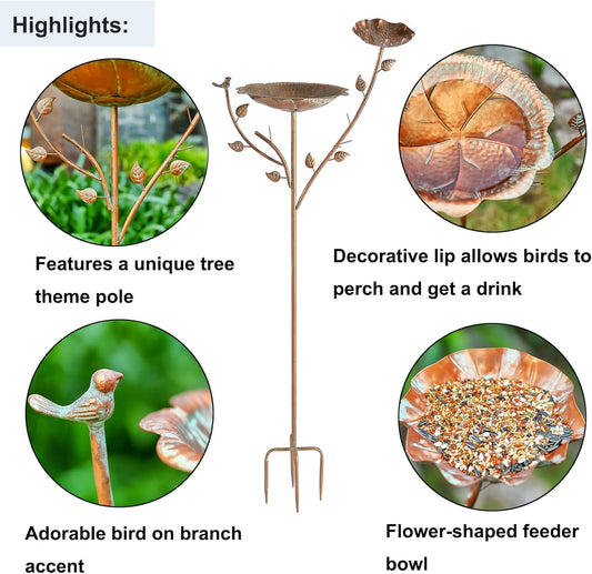 54" H Free Standing Bird Bath with Stake , Iron Birdbath Bowl & Feeder