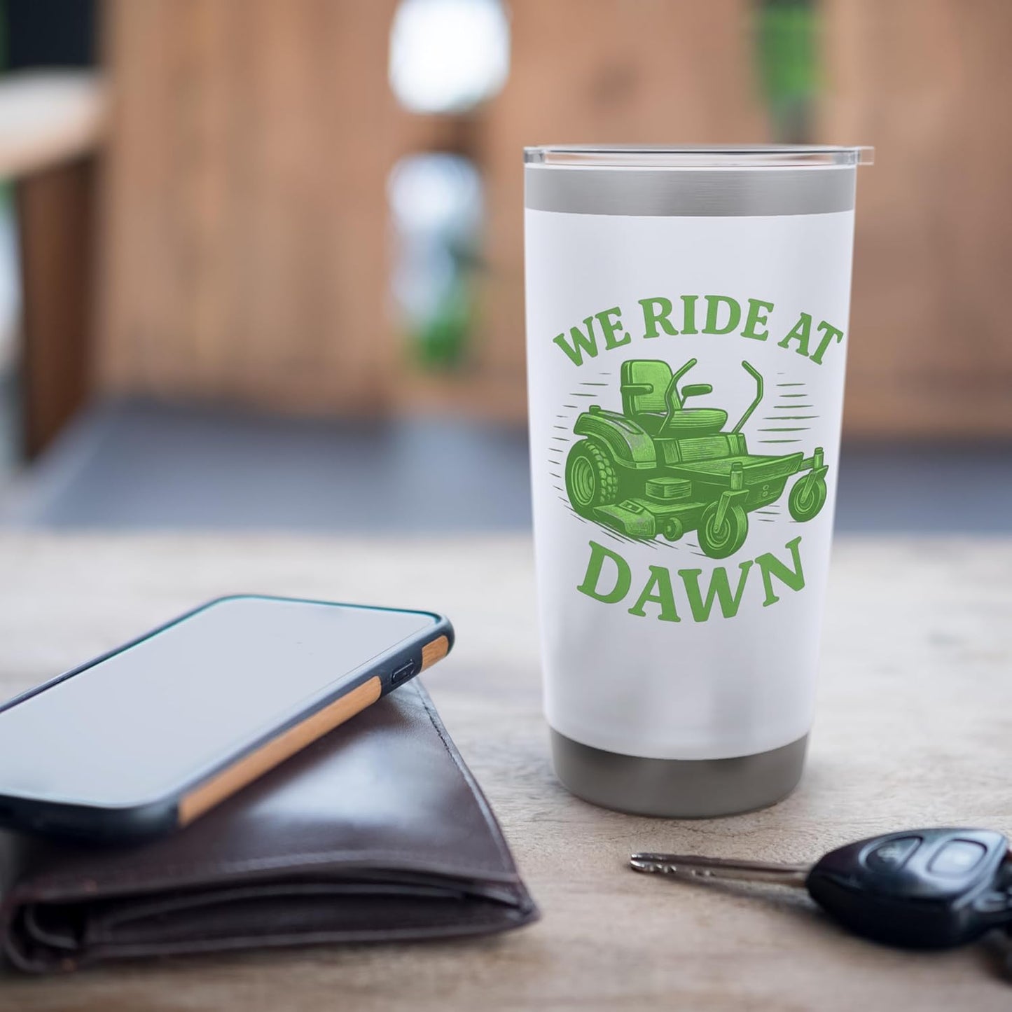 We Ride at Dawn Funny Lawn Mower Yard Care Stainless Steel Insulated Tumbler