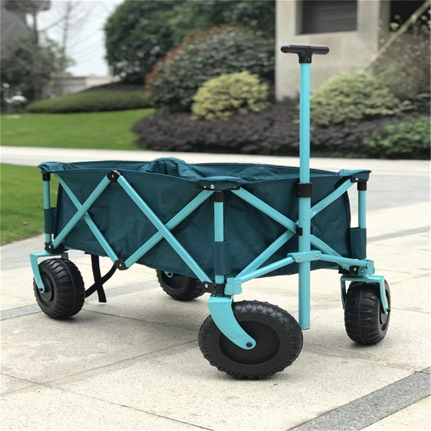 Garden Carts Outdoor Camping Trolley Waterproof Picnic Camping Car Portable Folding Four-Wheel Beach Hand Trailer Outdoor Trolley (Color : Green, Size : One Szie) (Green One szie)