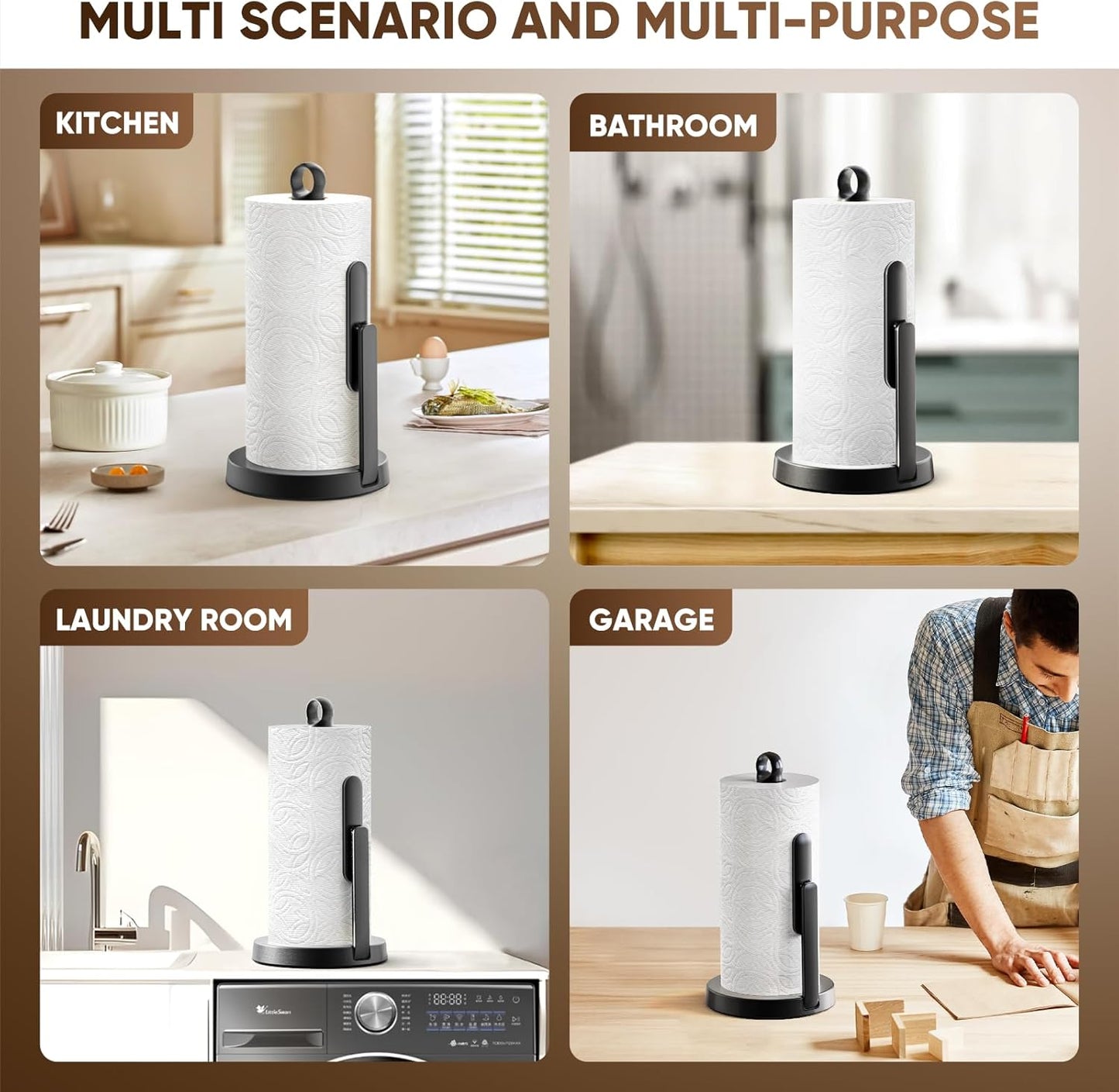 theaoo Heavy-Duty Stainless Steel Paper Towel Holder with Tension Arm