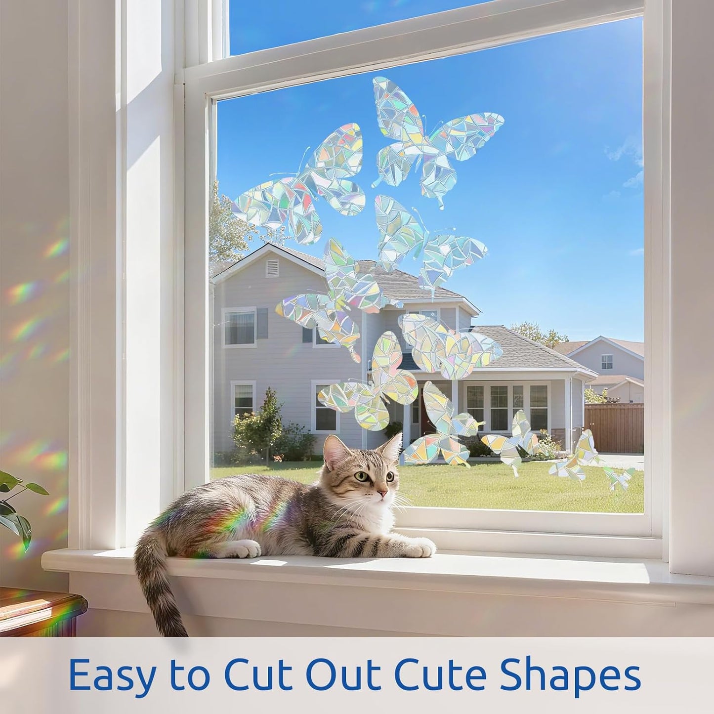 rabbitgoo Window Privacy Film Stained Glass Rainbow 3D Prism Decorative Iridescent Window Sticker Static Cling Suncatcher UV Protection for Home Heat Control, 17.5" x 78.7"