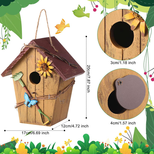 2 Pcs Birdhouses for Outdoor Hanging Yard Outside Wooden Birdhouse Hand Painted Bird Box for Bird Lovers Bluebird Tree Garden Decor Decorative Birdhouse(Bright Color,Wooden Roof)