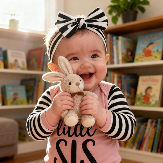 AMAWMW Newborn Baby Girl Little Sister Sleeper Gown Stripe Long Sleeve