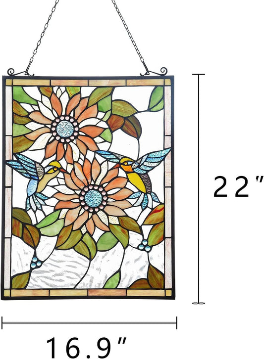 Capulina Stained Glass Window Hangings Panels Sunflower Humming Bird R