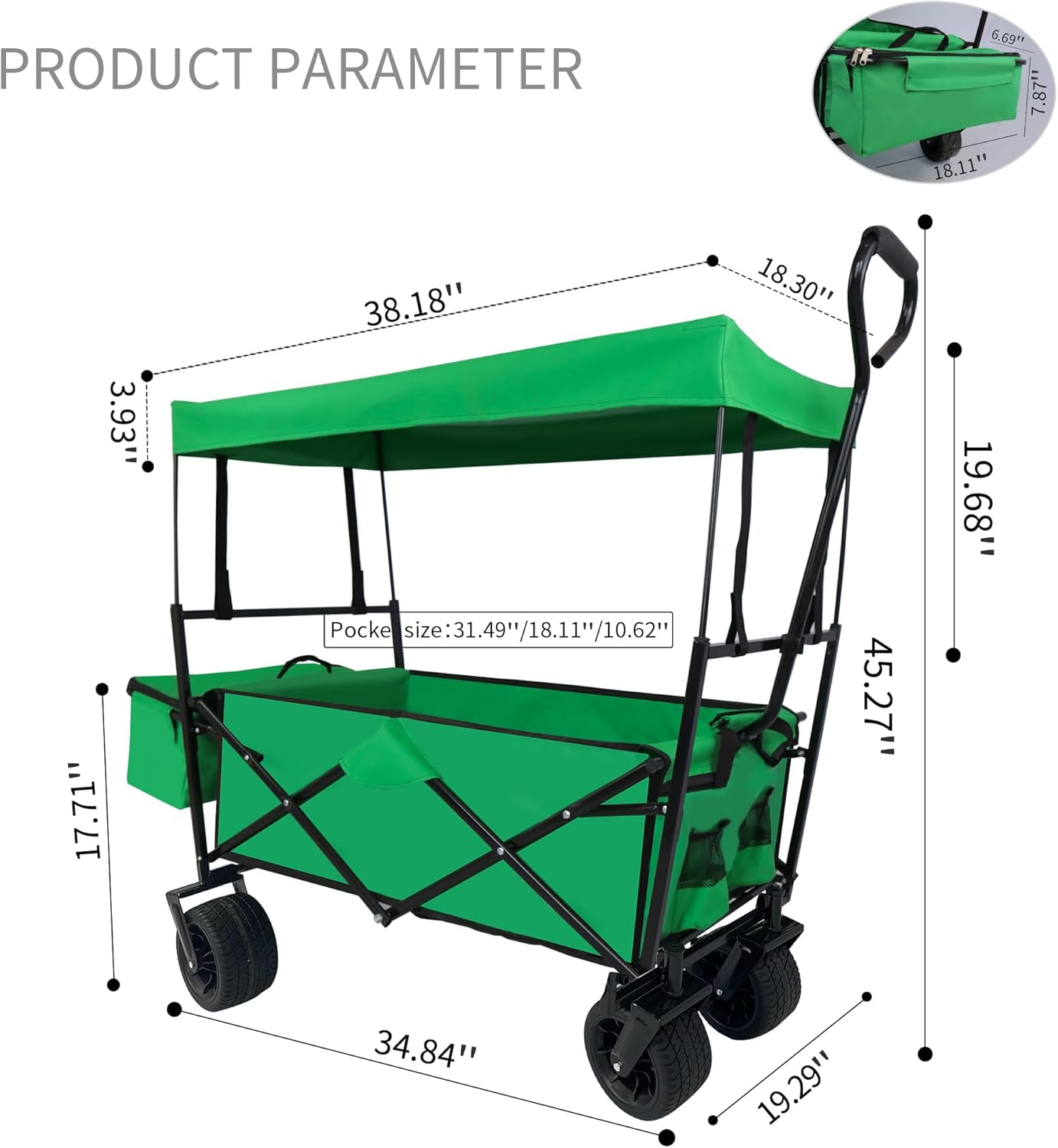 Collapsible Folding Wagon Cart, Collapsible Wagon with Folding Design, Utility Grocery Wagon for Camping Shopping Sports