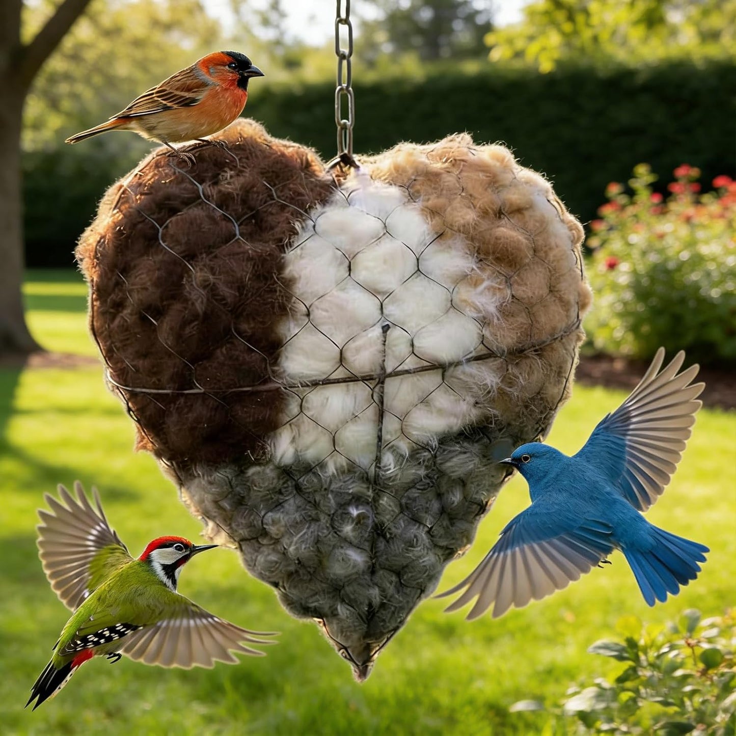 Handmade Fiber Bird Nesting Heart, Birds Nests Material Holder, Winter