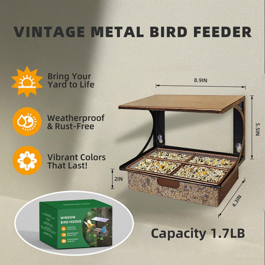 Window Bird Feeder with Strong Suction Cups, Metal Bird Feeders for Outdoors Birdwatching Gifts for Cats & Nature Lovers