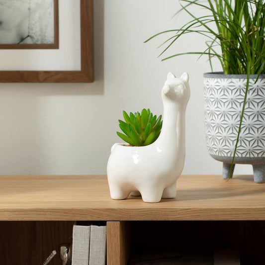 Torre & Tagus Animal Garden Ceramic Llama Faux Potted Succulent Home Decor Accent Piece for Living Room Counter Top Mantle Bookshelf Office Desk, Sedum