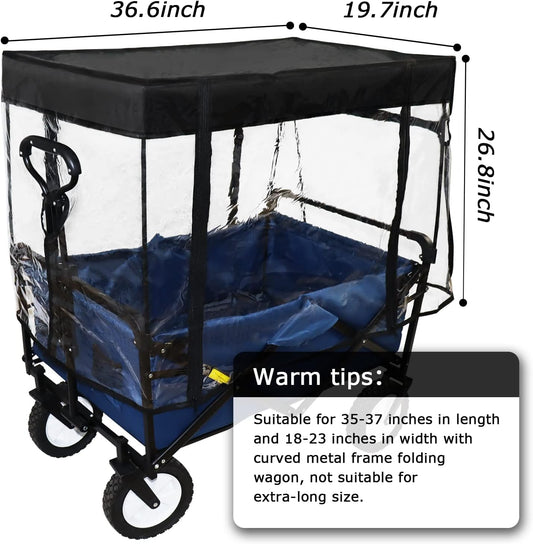 Rain Cover for Wagon, Push-Pull Rain Cover, Folding Caravan Canopy Accessories Suitable for Outdoor Camping Picnic Waterproof Transparent EVA Cover (Suitable for Half-Folded Wagon)