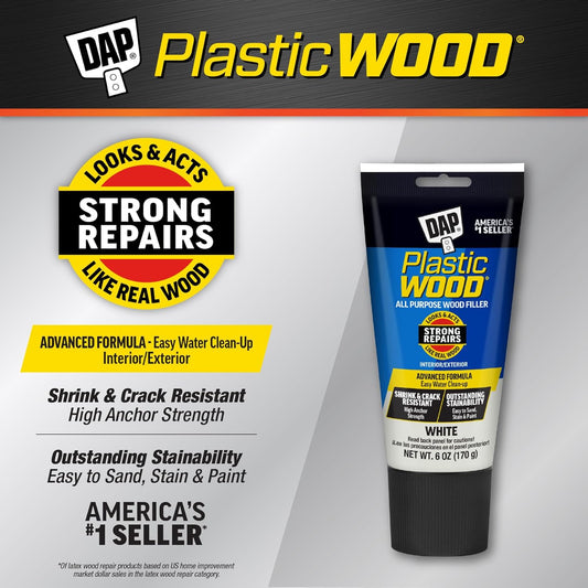 DAP Plastic Wood All Purpose Latex Wood Filler, White, 6 Oz - Packaging may vary