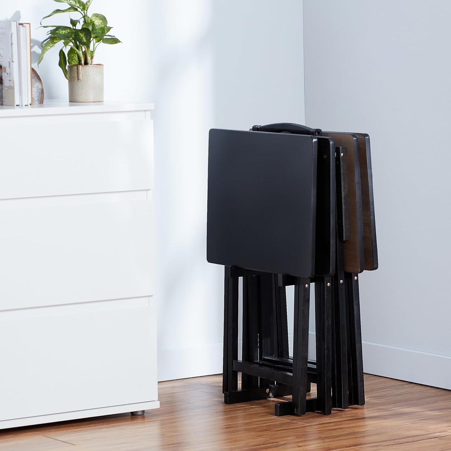 Amazon Basics Portable Foldable TV Tray Table with Storage Rack, Space
