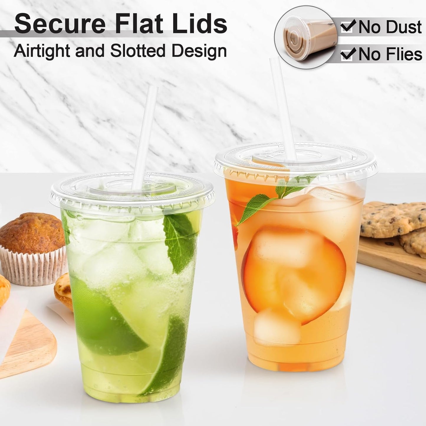 Lamosi 100 Pack 16 oz Clear Plastic Cups with Lids and Straws, Disposa