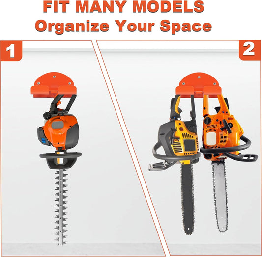 2 Pack Garage Storage Organizer Trimmer Rack - Heavy Duty Power Tool Hanger for Grass Trimmer, Hedge Trimmer; Fits Various Tools - Suitable for Wall Mounting in Garage, Shed, or Garden