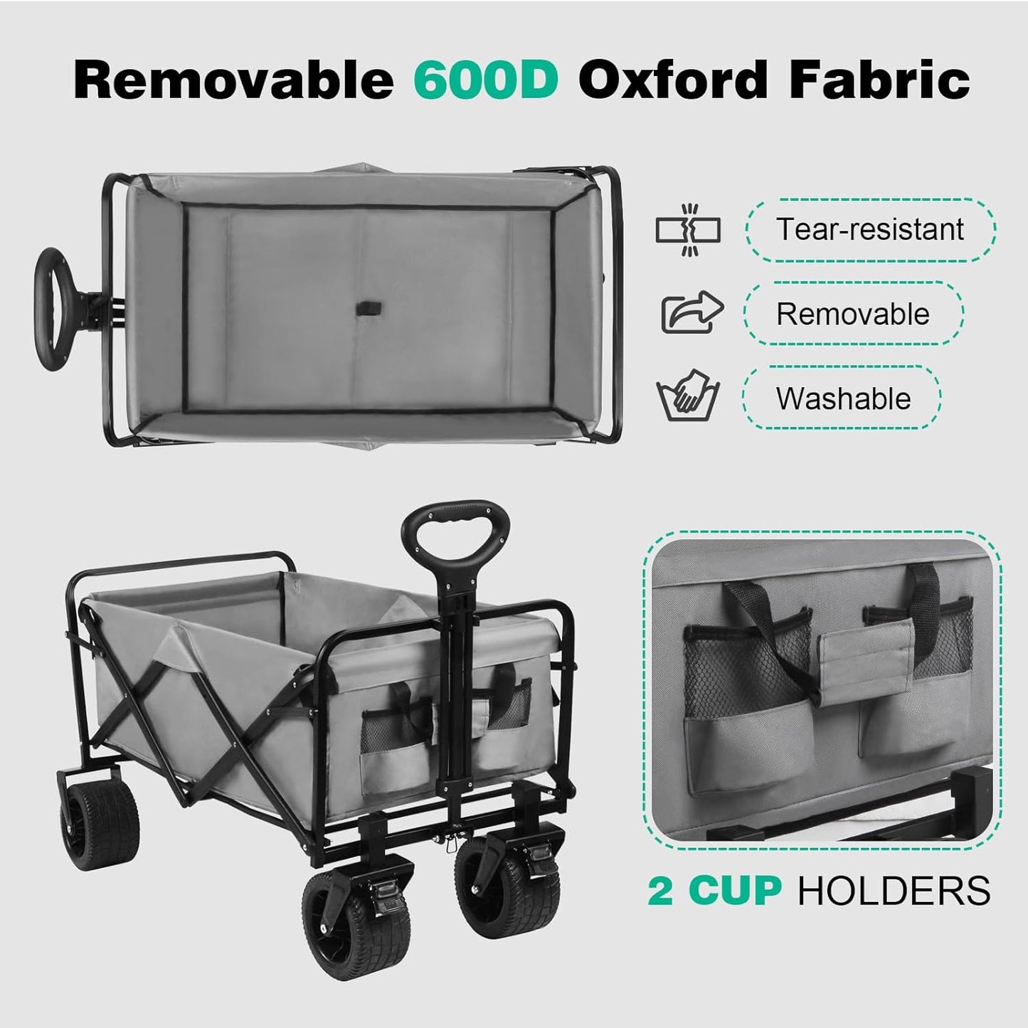 MMQ Heavy-Duty Folding Wagon with 550lbs Weight Capacity, Collapsible Wagon with Big Wheels - Robust Construction, Spacious Interior, Adjustable Rolling Carts, Outdoor Folding Camping Wagons, Portable