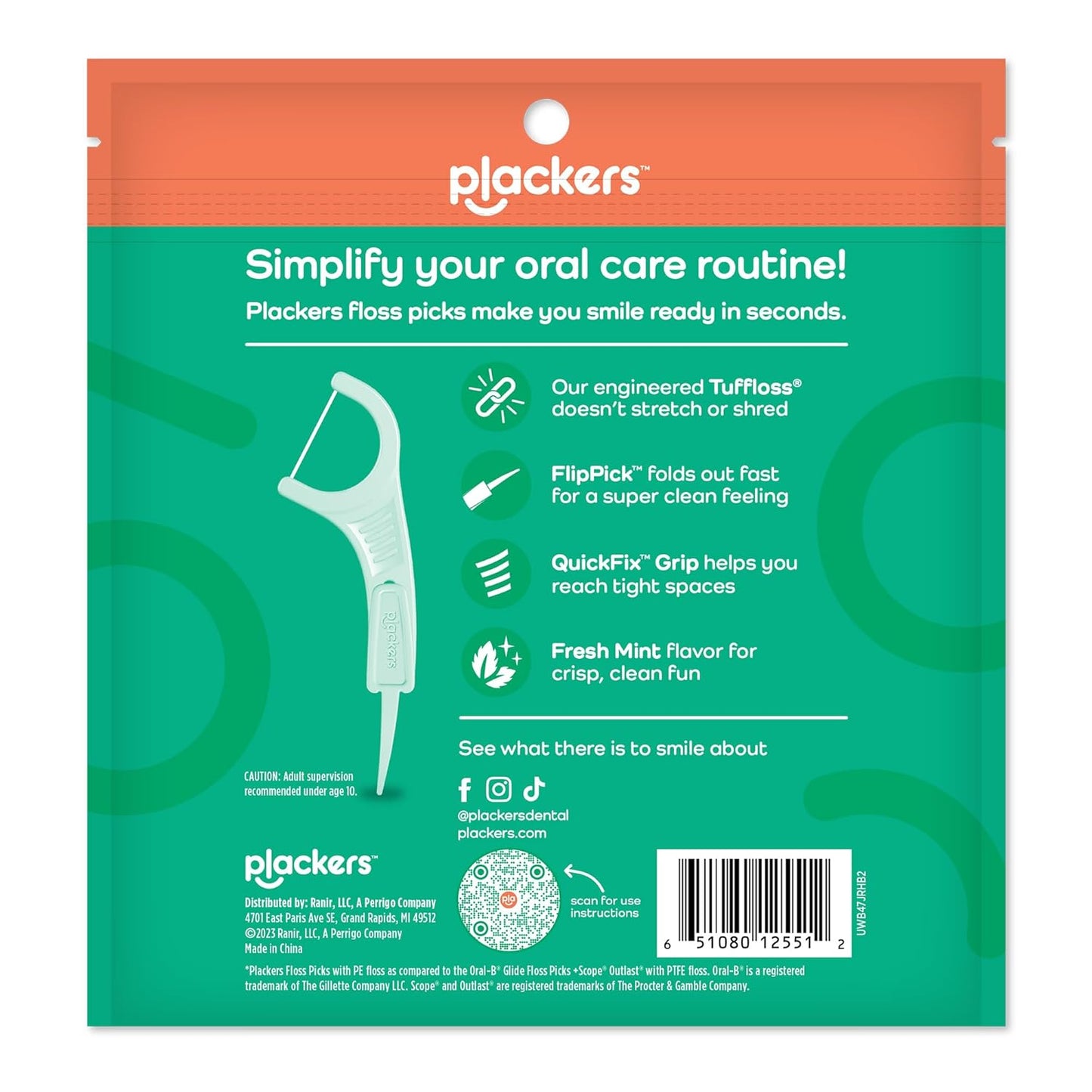Plackers Micro Line Dental Floss Picks, Fold-Out FlipPick, Tuffloss, E