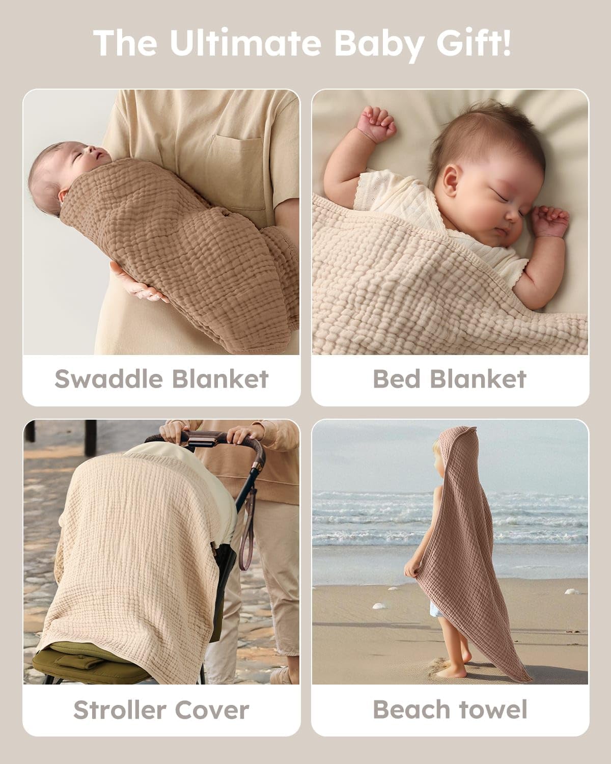 Yoofoss Hooded Baby Towels for Newborn 2 Pack 100% Muslin Organic Cott