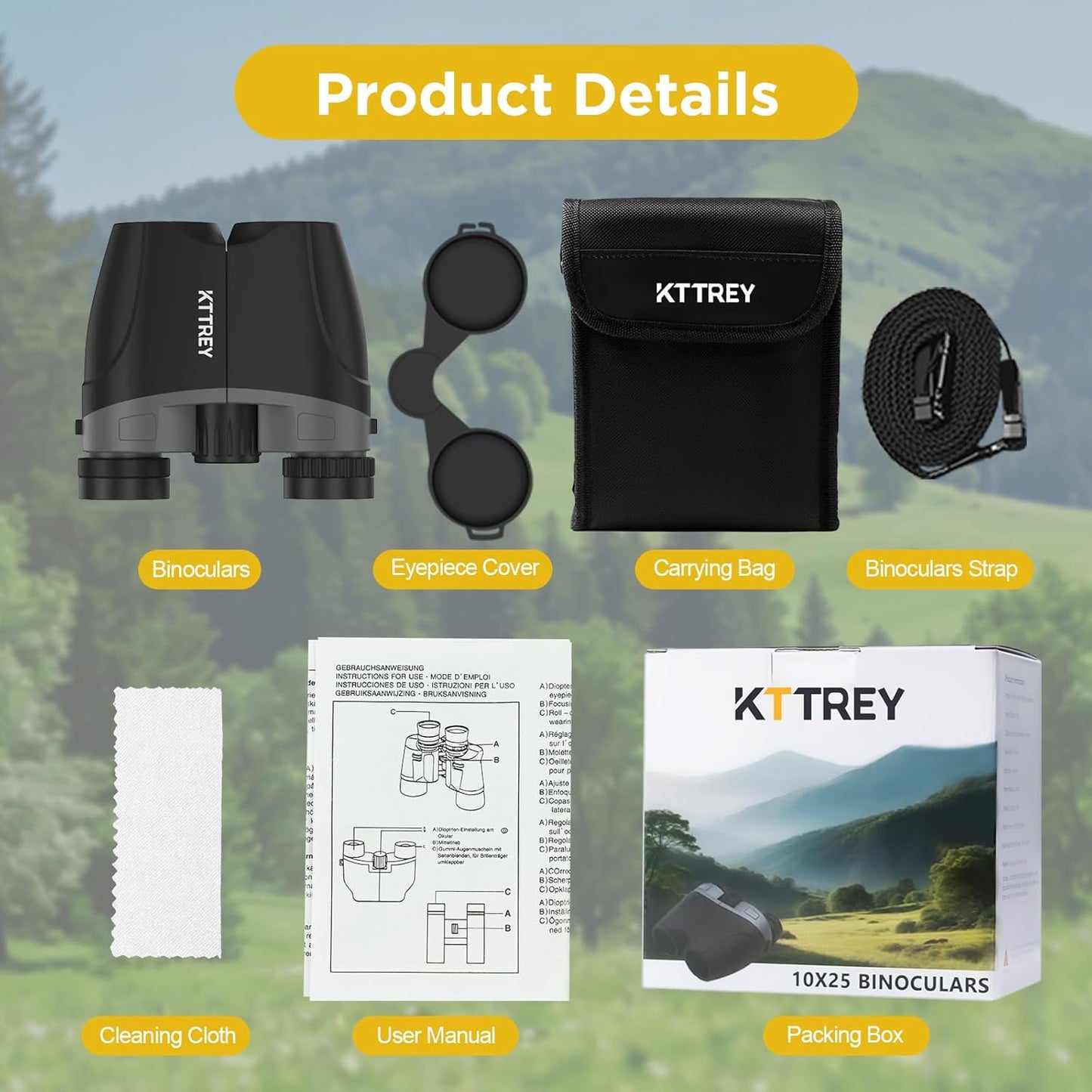 10x25 Compact Binoculars for Adults & Kids - High Power Mini Binoculars with BAK4 Prism & FMC Coating for Bird Watching, Hiking, Cruise Travel - Includes Carrying Case & Neck Strap