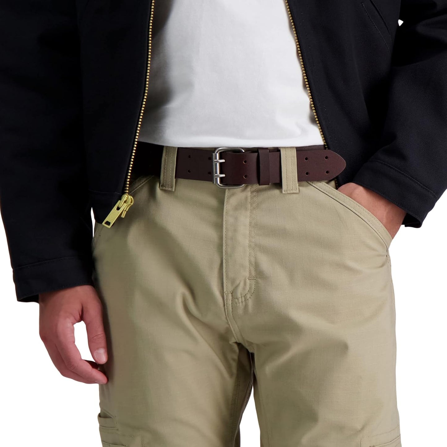 Dickies Men's Double Prong Leather Work Belt – Fully Adjustable, Regul