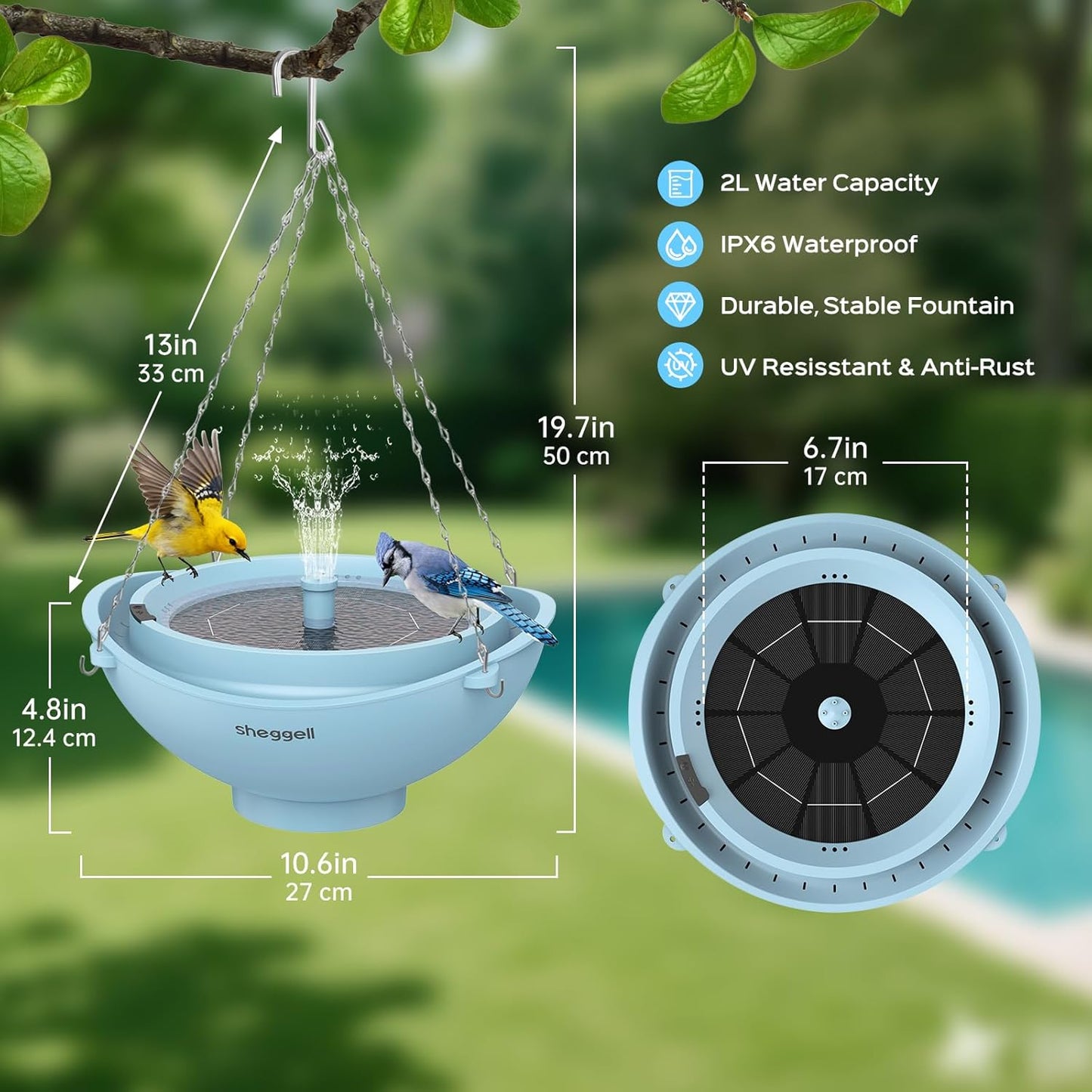 Sheggell Smart Bird Bath, 2L Large Capacity with Water Circulating Fil