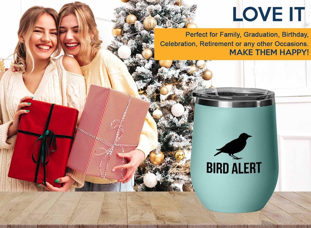 Birding Teal Edition Wine Tumbler 12oz - Bird alert - Bird Feeder Backyard Birdwatcher Gifts Birding Bird Lover